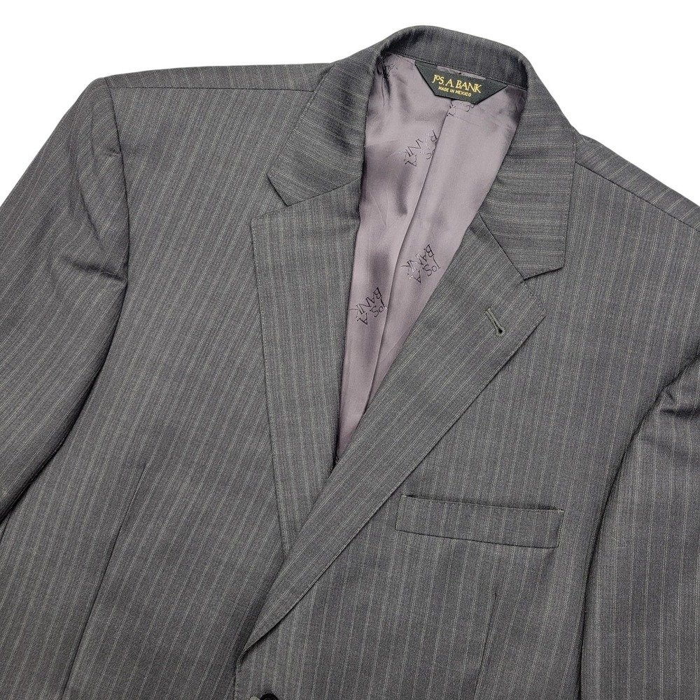 Jos A Bank Signature Gold Suit Jacket Mens 44R Gray Stripe Wool Tailored Fit